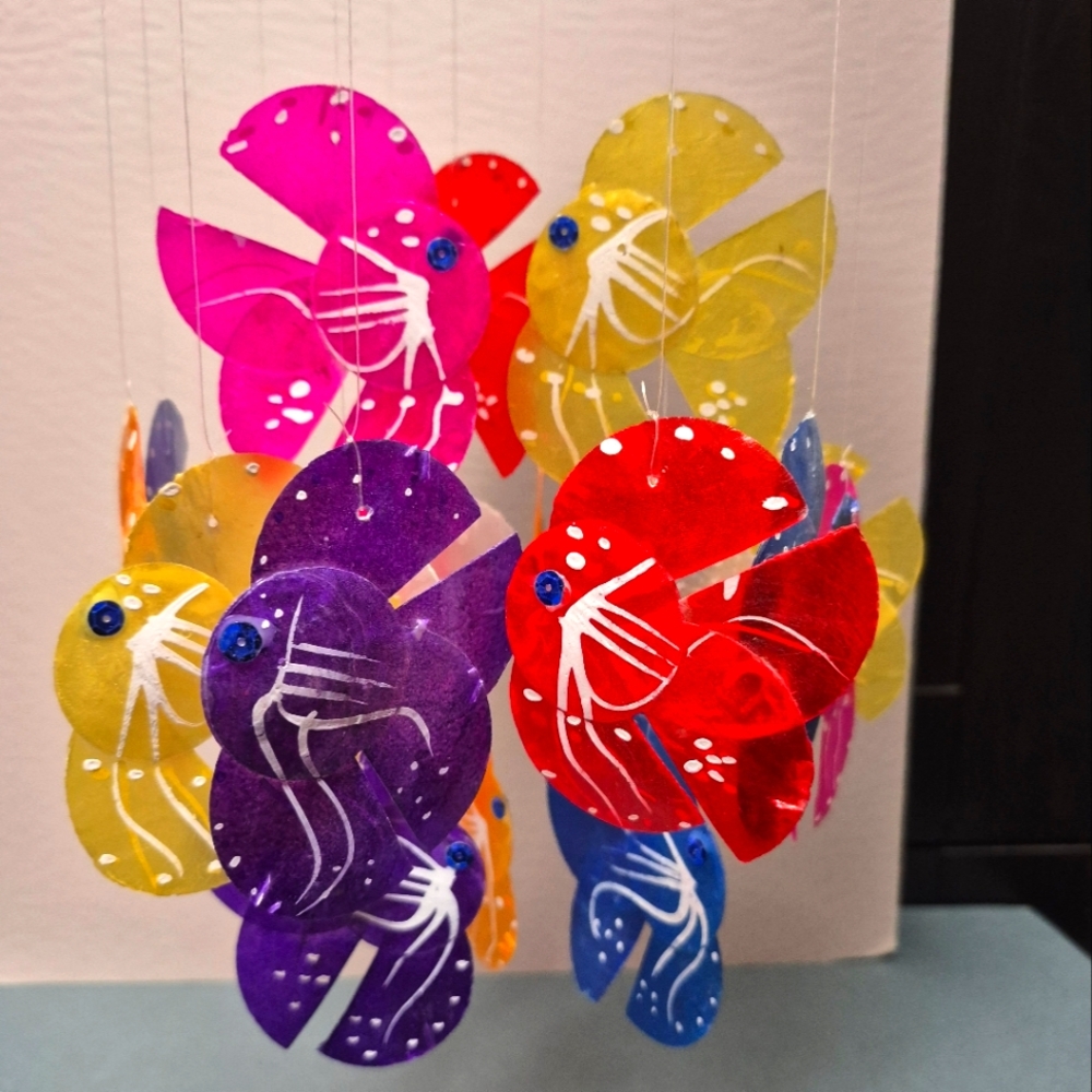Capiz Shell Colorful Fish Wind Chime Multi-Colored Beach Theme